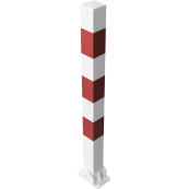 Barrier posts | Steel tube 70 x 70 mm | foldable, for padlock | to be fixed by plugswith base plate 100 x 150 mm | hot-dip galvanized and white coatedwith three red reflecting stripes | with 2 eyelets